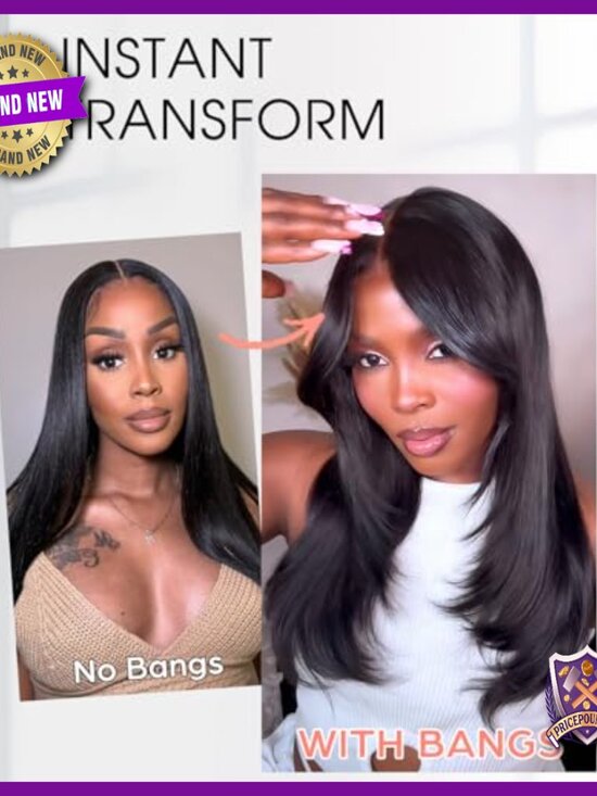 Human Hair Glueless Lace Front Wig with Layered Curtain Bangs 18 Inch main image 5